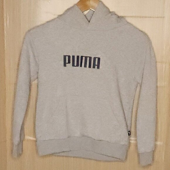 Puma Boys Grey Hooded Pullover Sweatshirt 7-8 - Picture 1 of 6